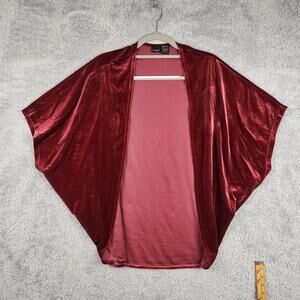 Cami Kimono Poncho Womens Medium Red Velvet Open Front Cardigan Shrug Wrap